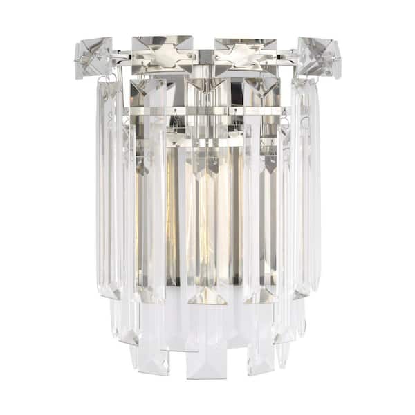 Generation Lighting Arden 10.125 in. W x 12.875 in. H 1-Light Polished Nickel Dimmable Modern Wall Sconce with Clear Glass Shade