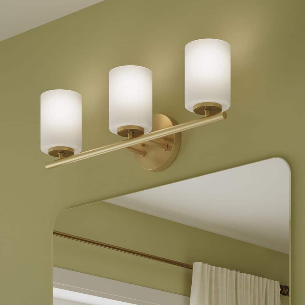 Replay 22 in. 3-Light Brushed Gold Vanity Light with Etched Glass Shades price history on PriceWatchPro