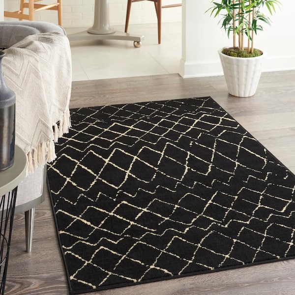 Grafix 3 ft. x 5 ft. Black Bohemian Indoor Kitchen Area Rug