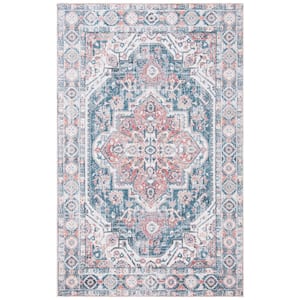 Classic Vintage Blue/Red Doormat 3 ft. x 5 ft. Distressed Floral Area Rug