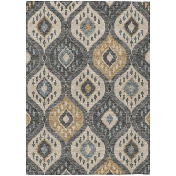 Chantille Machine Washable Indoor/Outdoor Abstract ACN3123 Charcoal 9 ft. x 12 ft. Area Rug