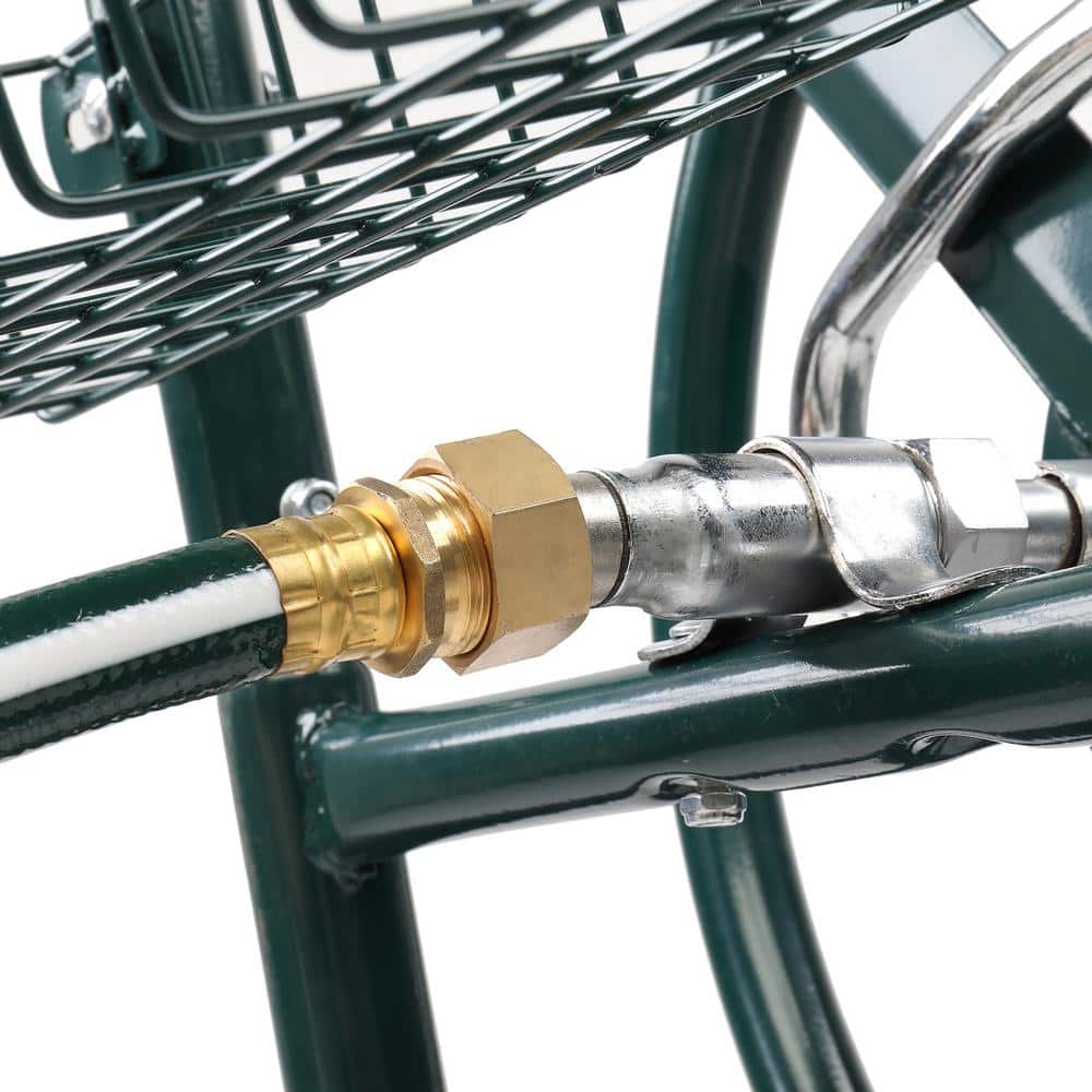 Green Steel Four-Wheel Hose Reel Cart with Manual Crank