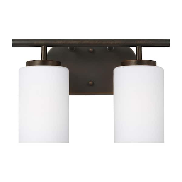 Generation Lighting Oslo 12.5 in. 2-Light Burnt Sienna Vanity Light with Cased Opal Etched Glass Shades