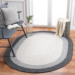 Braided Gray/Ivory 4 ft. x 6 ft. Oval Solid Area Rug
