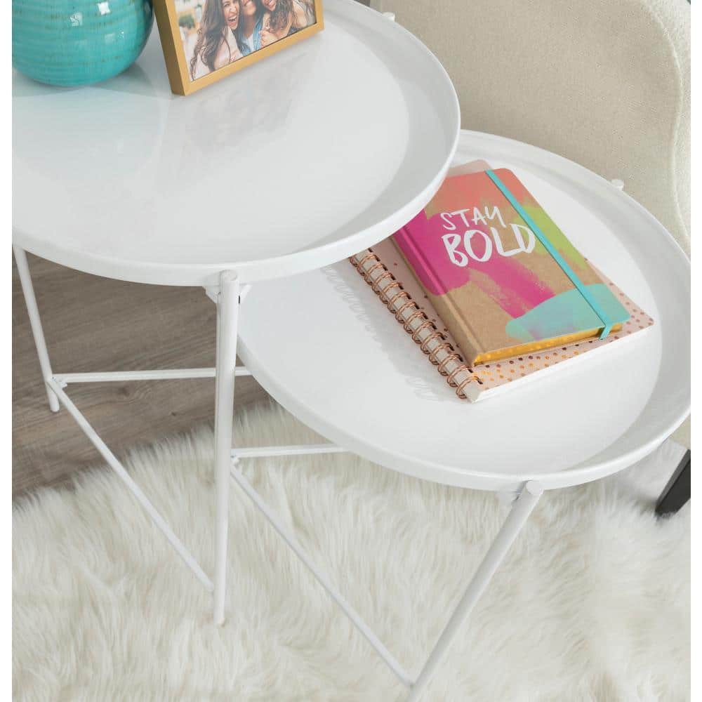 Modern Geometric White Round Metal Nesting Tables Set