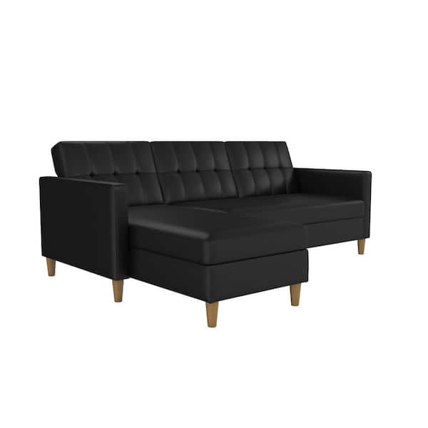 DHP Hartford Black Faux Leather Storage Sectional Futon