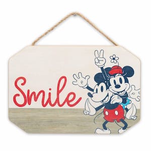 6 in. White Smile Mickey Hanging Wood Decorative Sign