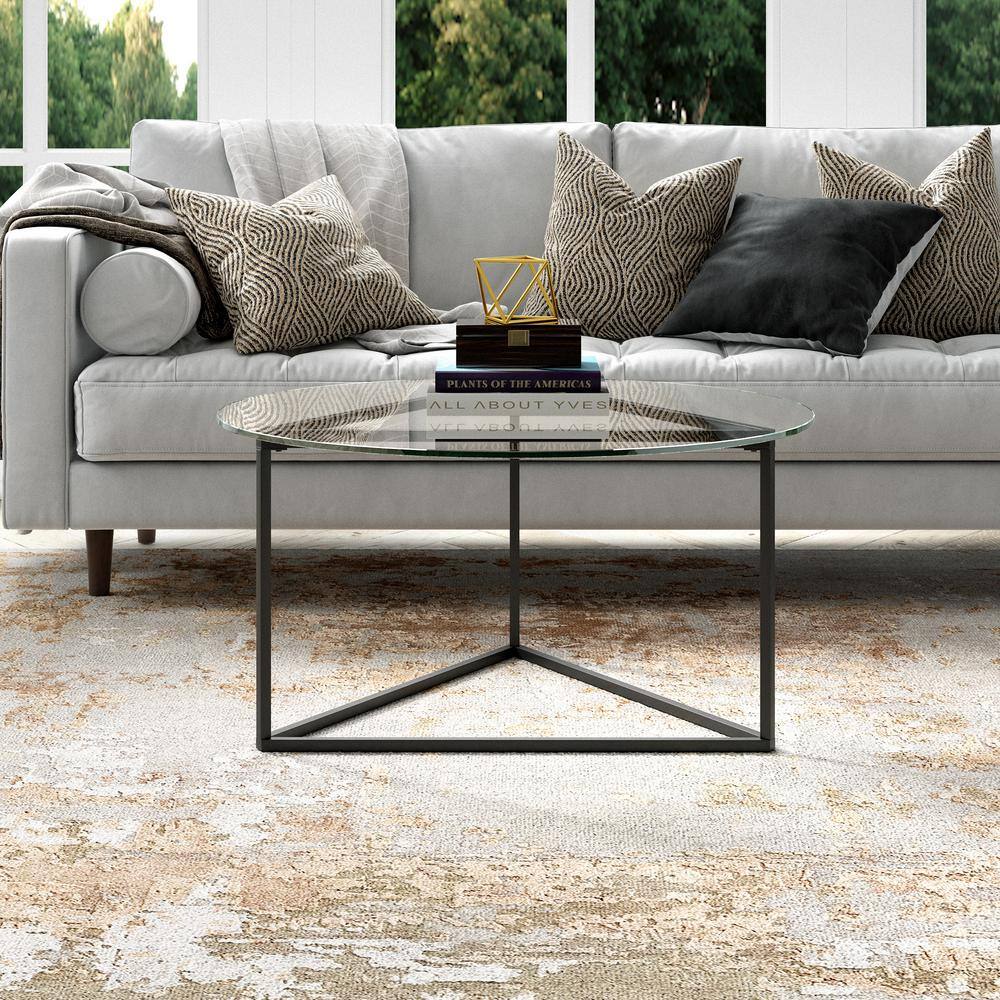 Blackened Bronze Round Glass Cocktail Table