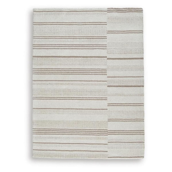 Judy 5 ft. x 7 ft. Ivory and Tan Tan Stripe Design Washable Area Rug Runner Rug