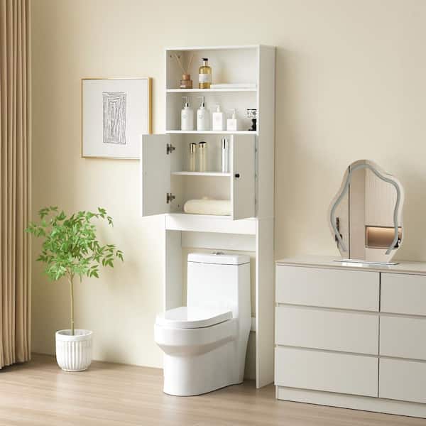 24.80 in. W x 76.77 in. H x 7.87 in. D White Over the Toilet Storage with Doors and Shelves