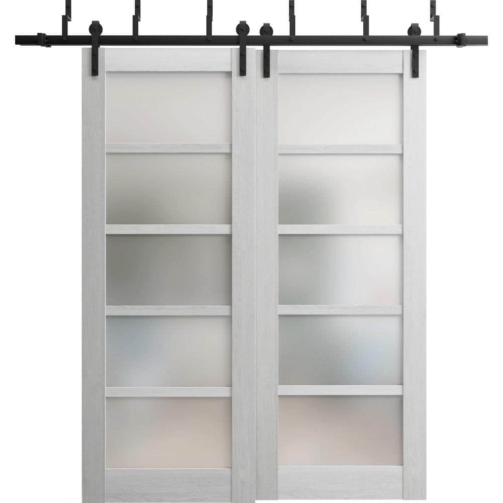 60 in. x 80 in. 2 Panel Frosted Glass Light Grey Oak Solid MDF Sliding Barn Door with Hardware Kit price history on PriceWatchPro