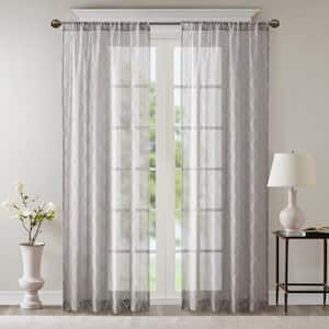 Iris Gray Abstract Embroidered 50 in. W x 84 in. L Rod Pocket Sheer Curtain