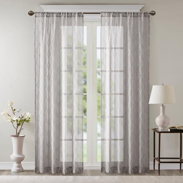 Madison Park Iris Gray Abstract Embroidered 50 in. W x 84 in. L Rod ...