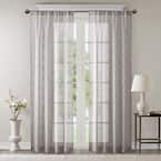 Linen Floral Embroidered Rod Pocket Sheer Curtain - 50 in. W x 95 in. L ...