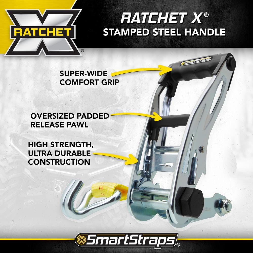 Yellow 30 ft. Heavy-Duty Ratchet Tie Down Strap with J-Hook