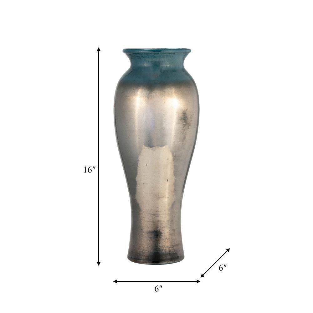 Teal 16 in. Tall Glass Vase for Home Decor