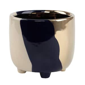 4.8 in. Navy 3-Tone Footed Ceramic Planter
