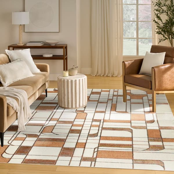 Nordic Ivory Rust 8 ft. x 10 ft. Abstract Contemporary Area Rug