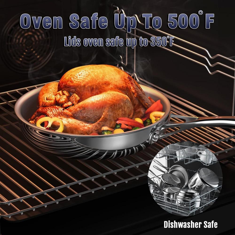 10-Inch Silver Stainless Steel Multi-Ply Clad Fry Pan with Lid