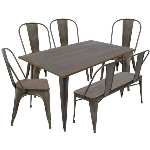 Lumisource Oregon 6-Piece Antique and Espresso Dining Set