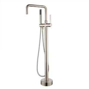 Single Handle Freestanding Tub Faucet with Hand Shower in Brushed Nickel