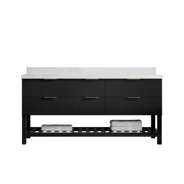 Willow Collections Catalina 72 in. W x 22 in. D x 36 in. H Double Sink Bath Vanity in Black with 2" Empira Quartz Top