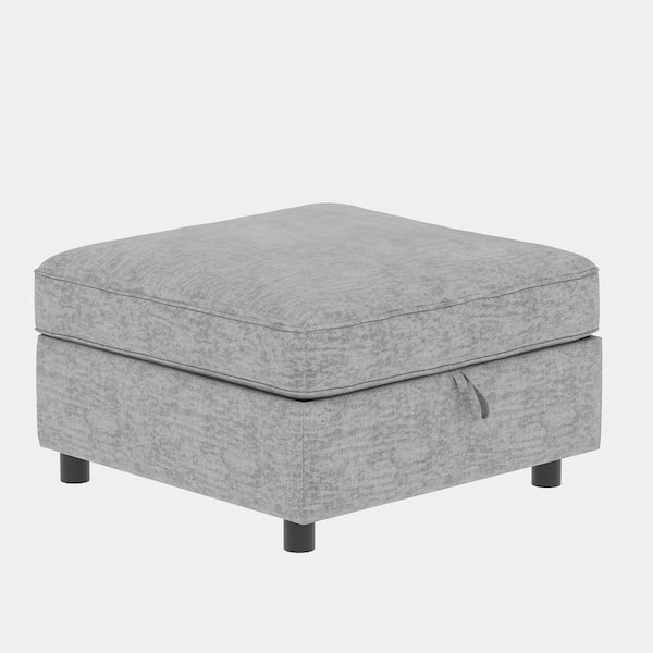 Convertible Modular 129 in 6 Piece Chenille Sectional Sofa in. Gray with Storage Seats, Ottomans, Sleeper Sofa