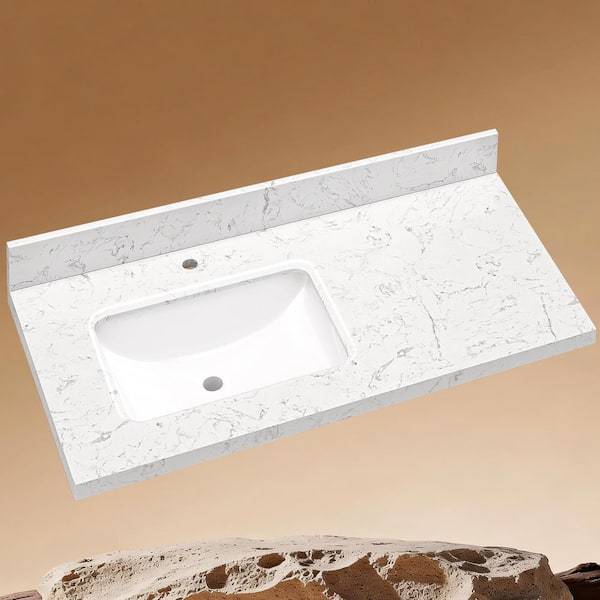 Zeafive Kar 36.4 in. W x 22 in. D Engineered Stone White