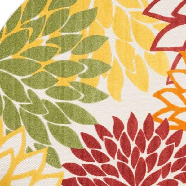 Red, Ivory 8 ft. x 8 ft. Woven Polypropylene  Indoor/Outdoor Area Rug