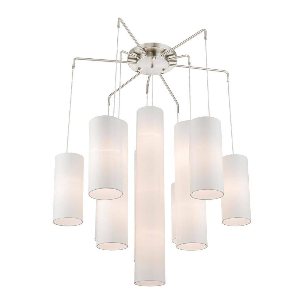 Strathmore Brushed Nickel 15-Light Tiered Foyer Chandelier with Off-White Shades