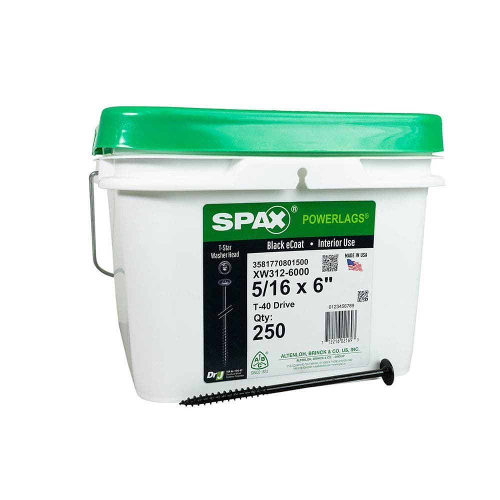 5/16 in. x 6 in. Interior Washer Head Structural Wood Lag Screws Powerlags Torx T-Star (250 Each) Bulk Pail Bit Included price history on PriceWatchPro