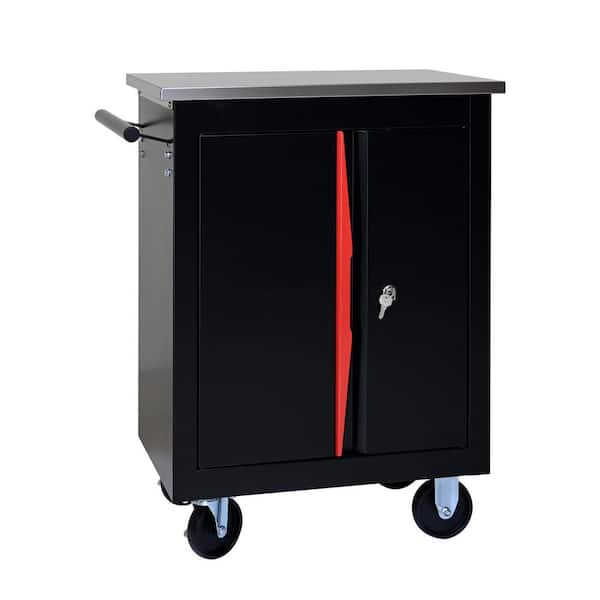 13.58 in. Double-Door Clapboard Multi-Function Tool Cart-Black and Red