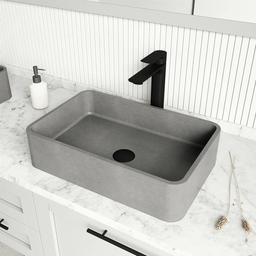 Gray Concrete Rectangular Above-Counter Vessel Sink