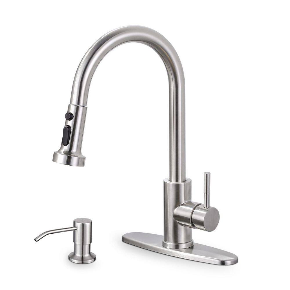 Single Handle Pull Down Sprayer Kitchen Faucet with 3-Mode Sprayer and Soap Dispenser in Brushed Nickel price history on PriceWatchPro