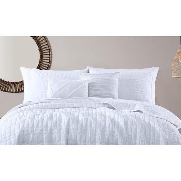 Unbranded Kori Soft-Washed 5-Piece White Polyester Queen Quilt Set
