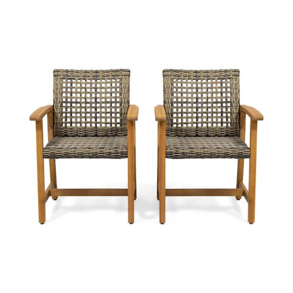 Hampton Natural Brown Wood Outdoor Patio Dining Chair in Grey (2-Pack)