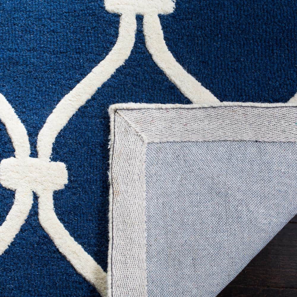 Hand-Tufted Geometric Navy/Ivory Wool Round Rug