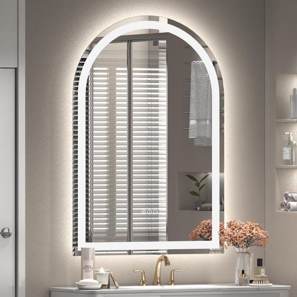 20 in. W x 28 in. H Arch Frameless Super Bright 192 LEDs/M Lighted Anti-Fog Tempered Glass Wall Bathroom Vanity Mirror