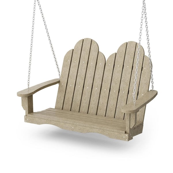 Classic 2-Person Weathered Wood Plastic Adirondack Porch Swing