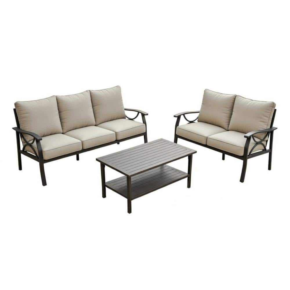 Khaki  3-Piece Metal Outdoor Furniture Set  with Beige Cushions and a Coffee Table price history on PriceWatchPro