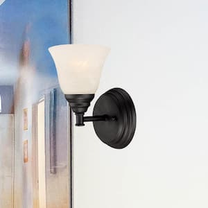 Kendall 5.75 in. 1-Light Oil Rubbed Bronze Transitional Wall Sconce with Alabaster Glass Shade