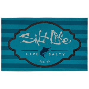 Salt Life Amerishield Stripes Teal 18 in. x 30 in. Recycled Rubber Indoor/Outdoor Door Mat