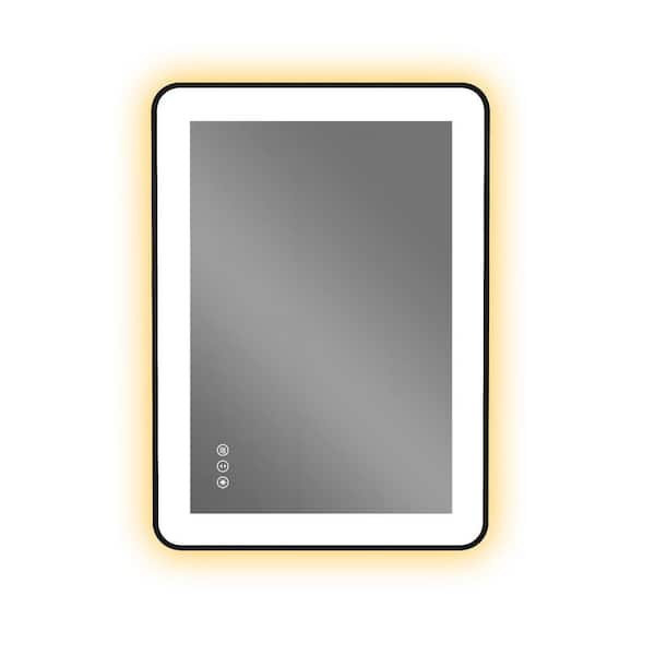 waterpar 20 in. W x 28 in. H Rectangular Framed Anti-Fog LED Wall Bathroom Vanity Mirror in Black with Backlit and Front Light
