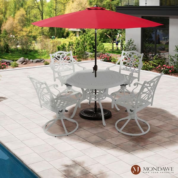 5-Piece White Cast Aluminum Round Outdoor Patio Dining Set
