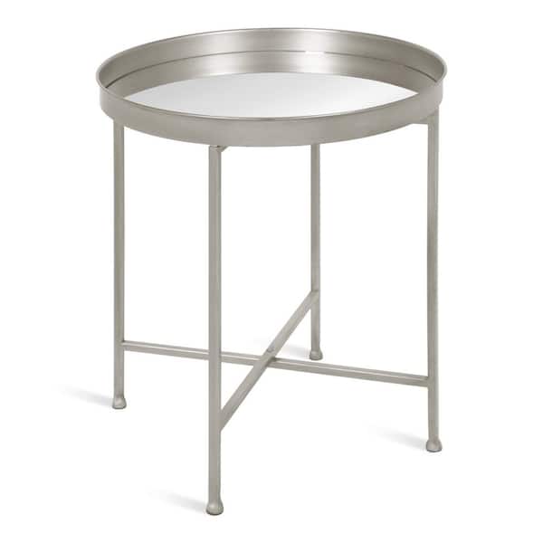 Kate and Laurel Celia 18.25 in. Silver Round Glass End Table