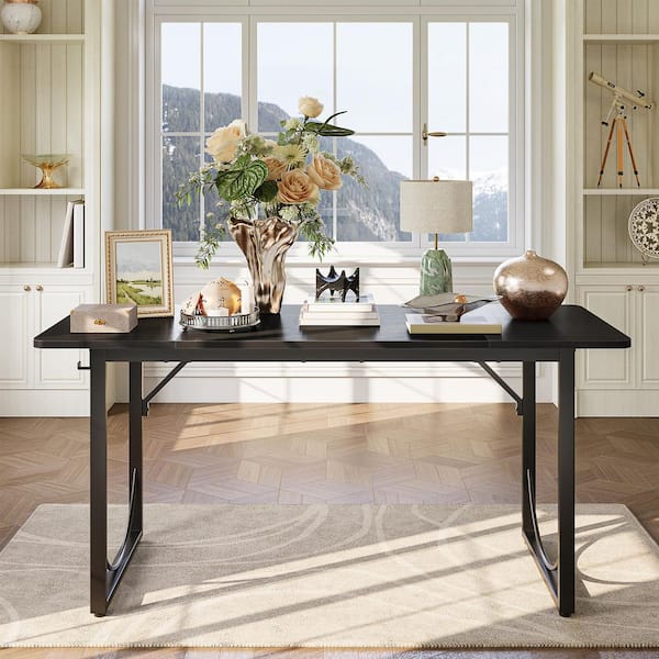PINMOCO 63 in. Executive Desk Lager Writing Desk with Metal Frame Home Office Desk, Black