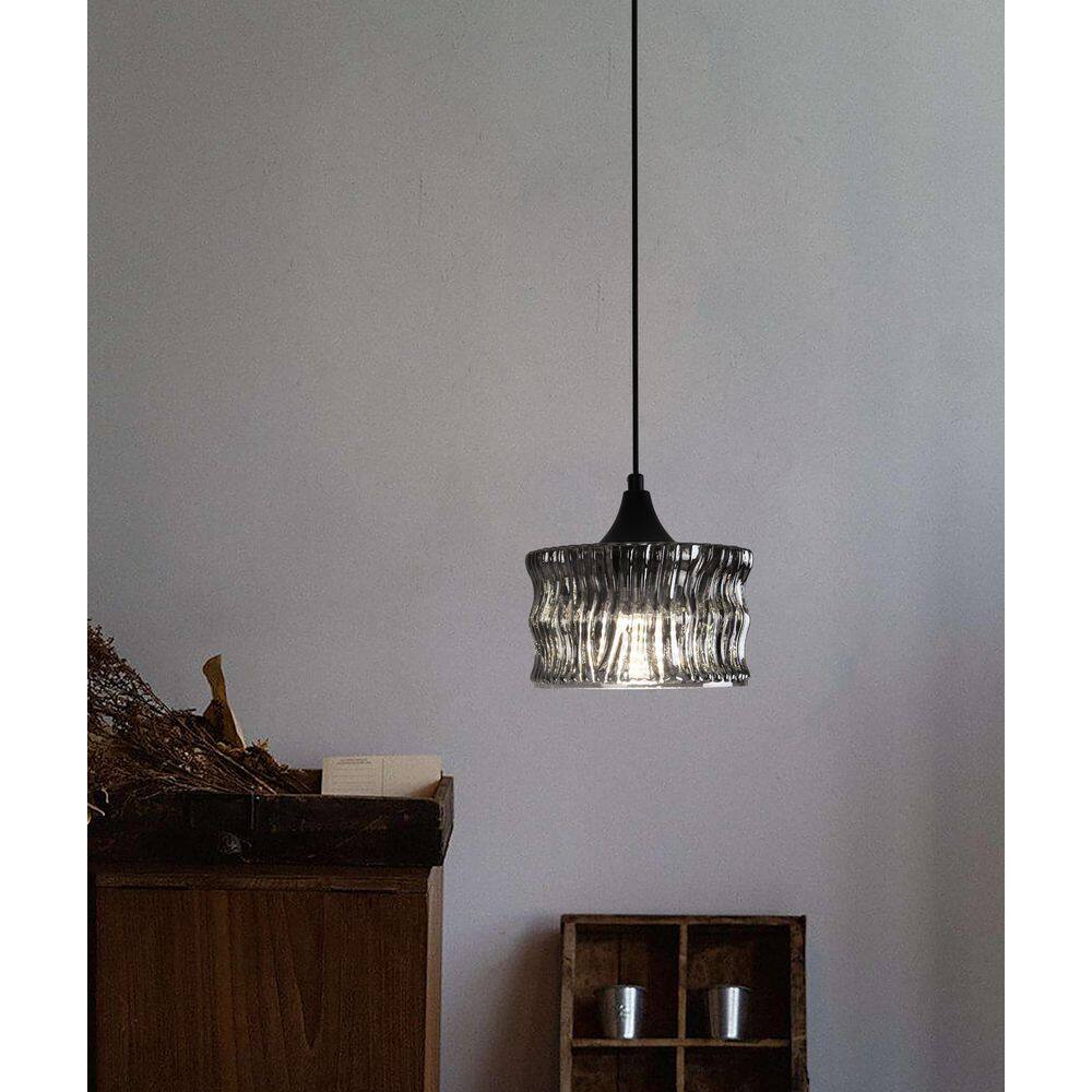 Mini 1-Light Smoked Gray Mini Pendant Light with Textured Water-Ripple Glass Shade and E26 Bulb Not Included price history on PriceWatchPro
