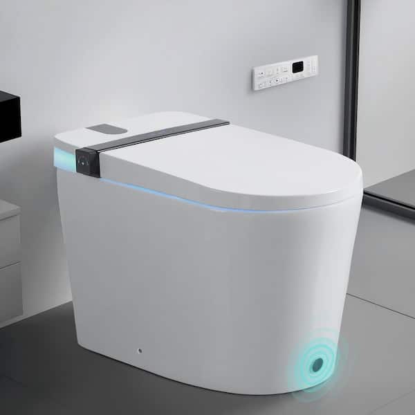 Elongated Smart Bidet Toilet 1.28 GPF in White with Bidet Wash, Auto Open and Close, Foam Shield