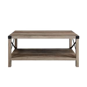 Urban Industrial 40 in. Gray Wash Rectangle MDF Wood Top Coffee Table with Shelf