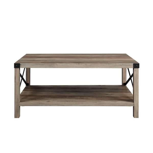 Walker Edison Furniture Company Urban Industrial 40 in. Gray Wash Rectangle MDF Wood Top Coffee Table with Shelf
